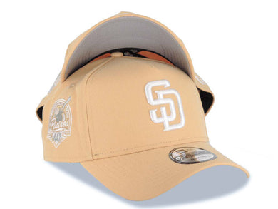 San Diego Padres New Era MLB 9FORTY 940 Adjustable A-Frame Cap Hat Khaki Crown/Visor White Logo 40th Anniversary Side Patch Gray UV