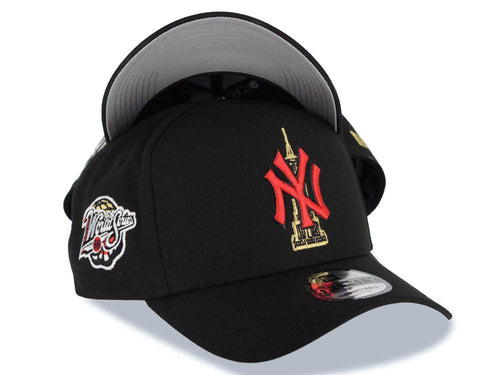 New York Yankees New Era MLB 9FORTY 940 Adjustable A-Frame Empire Cap Hat Black Crown/Visor Red/Metallic Gold/Black Logo 1998 World Series Side Patch