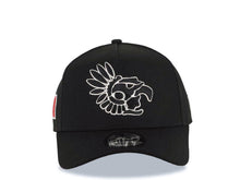 Load image into Gallery viewer, Mexico Aztec New Era 9FORTY 940 Adjustable A Frame Cap Hat Black Crown/Visor White Logo Mexico Flag Side Patch Gray UV
