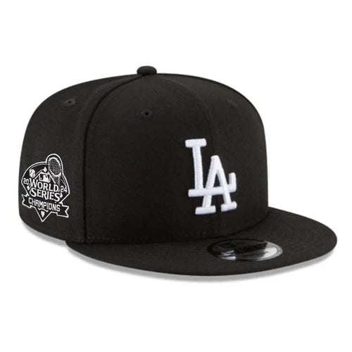 Los Angeles Dodgers New Era MLB 9FIFTY 950 Snapback Cap Hat Black Crown/Visor White Logo 2024 World Series Champions Side Patch Gray UV