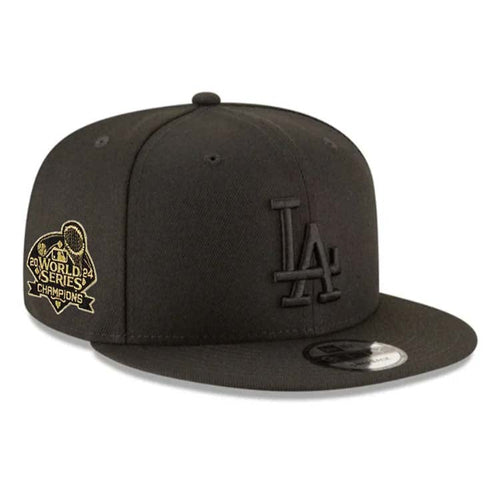 Los Angeles Dodgers New Era MLB 9FIFTY 950 Snapback Cap Hat Black Crown/Visor Black Logo 2024 World Series Champions Side Patch Gray UV