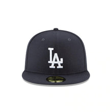 Load image into Gallery viewer, Los Angeles Dodgers New Era MLB 59FIFTY 5950 Fitted Cap Hat Navy Crown/Visor White Logo 2024 World Series Side Patch Gray UV
