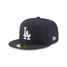 Load image into Gallery viewer, Los Angeles Dodgers New Era MLB 59FIFTY 5950 Fitted Cap Hat Navy Crown/Visor White Logo 2024 World Series Side Patch Gray UV
