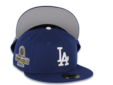 Los Angeles Dodgers New Era MLB 59FIFTY 5950 Fitted Cap Hat Royal Blue Crown/Visor White Logo 2024 World Series Champions Side Patch 