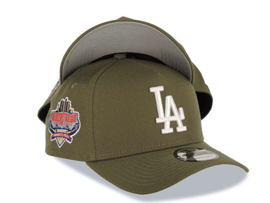 Los Angeles Dodgers New Era MLB 9FORTY 940 Adjustable A-Frame Cap Hat Olive Green Crown/Visor White Logo 40th Anniversary Side Patch Gray UV