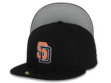 Load image into Gallery viewer, San Diego Padres New Era MLB 59FIFTY 5950 Fitted Cap Hat Black Crown/Visor Orange/Navy Blue/White Logo Batterman Batty Side Patch
