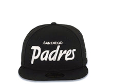 Load image into Gallery viewer, San Diego Padres New Era MLB 59FIFTY 5950 Fitted Cap Hat Black Crown/Visor White Script/Text Logo
