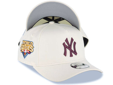 New York Yankees New Era MLB 9FORTY 940 Adjustable A-Frame Cap Hat White Crown/Visor Maroon Logo 2009 World Series Side Patch