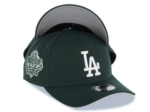 Los Angeles Dodgers New Era MLB 9FORTY 940 Adjustable A-Frame Cap Hat Green Crown/Visor White Logo 40th Anniversary Stadium Side Patch