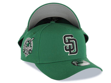 San Diego Padres New Era MLB 9FORTY 940 Adjustable A-Frame Cap Hat Green Crown/Visor Black/White Logo 40th Anniversary Side Patch