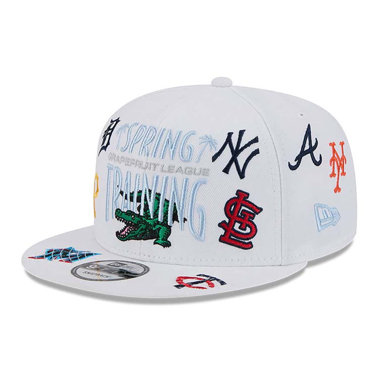 MLB Mixed Teams New Era 9FIFTY 950 Snapback Grape Fruit Cap Hat White Crown/Visor Green/Blue Text Logo (Spring Training Grape Fruit League)