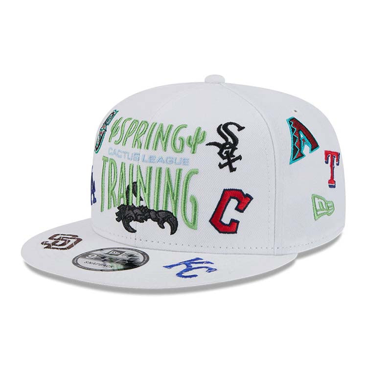 MLB Mixed Teams New Era 9FIFTY 950 Snapback Cap Hat White Crown/Visor Light Blue/Gray Logo (Spring Training Cactus League)