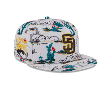 San Diego Padres New Era MLB 9FIFTY 950 Snapback Cap Hat Cream Crown/Visor Brown/Yellow Logo (2025 Spring Training)