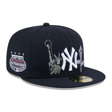 New York Yankees New Era MLB 59FIFTY 5950 Fitted Cap Hat Navy Blue Crown/Visor White Logo 2008 All-Star Game (State Stitch)