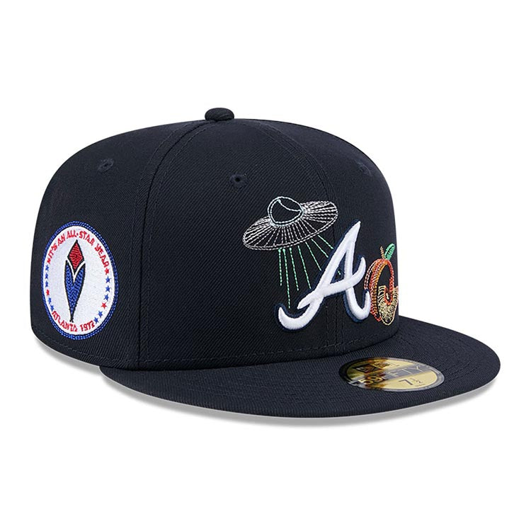 Atlanta Braves New Era MLB 59FIFTY 5950 Fitted Cap Hat Navy Blue Crown/Visor White Logo (1972 All-Star Game (State Stitch)