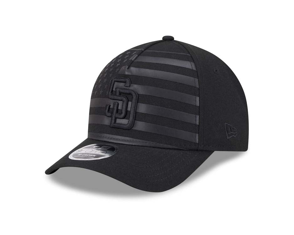 San Diego Padres New Era MLB 9FORTY 940 Adjustable A-Frame Cap Hat Black American Flag Crown/Visor Black Logo