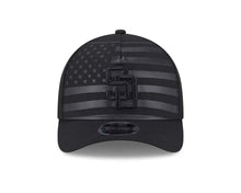 Load image into Gallery viewer, San Diego Padres New Era MLB 9FORTY 940 Adjustable A-Frame Cap Hat Black American Flag Crown/Visor Black Logo
