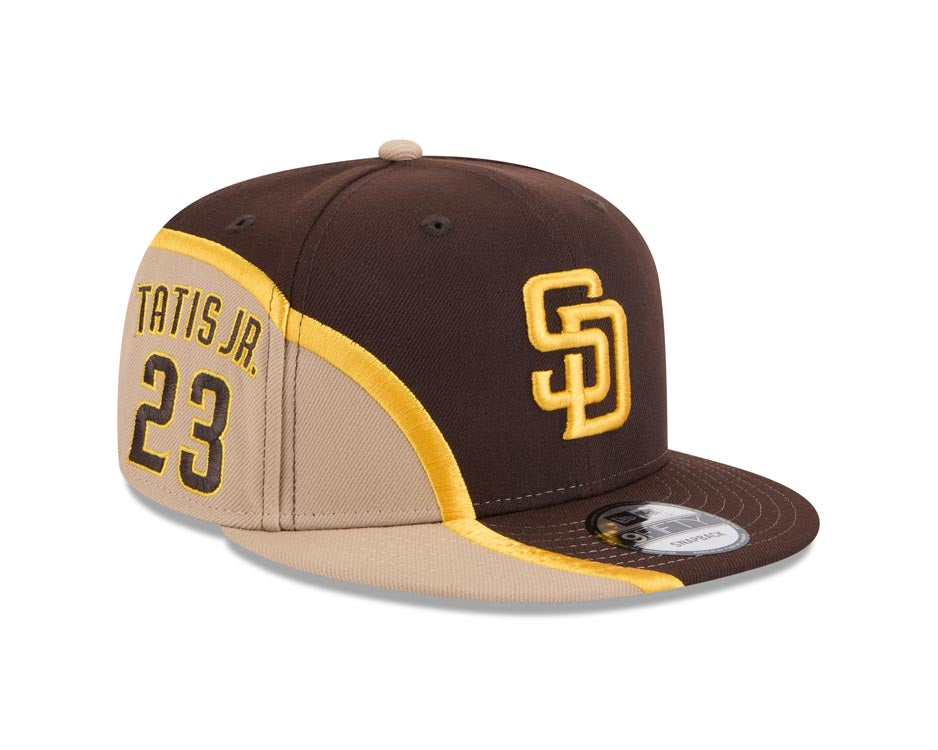 San Diego Padres New Era MLB 9FIFTY 950 Snapback Cap Hat Brown/Yellow/Tan Crown/Visor Yellow Logo Tatis Jr. 23 Side Patch