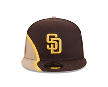 Load image into Gallery viewer, San Diego Padres New Era MLB 9FIFTY 950 Snapback Cap Hat Brown/Yellow/Tan Crown/Visor Yellow Logo Tatis Jr. 23 Side Patch
