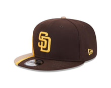 Load image into Gallery viewer, San Diego Padres New Era MLB 9FIFTY 950 Snapback Cap Hat Brown/Yellow/Tan Crown/Visor Yellow Logo Tatis Jr. 23 Side Patch
