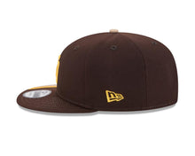 Load image into Gallery viewer, San Diego Padres New Era MLB 9FIFTY 950 Snapback Cap Hat Brown/Yellow/Tan Crown/Visor Yellow Logo Tatis Jr. 23 Side Patch
