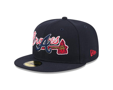 Atlanta Braves New Era MLB 59FIFTY 5950 Fitted Cap Hat Navy Blue Crown/Visor Navy/Red Overlap Logo