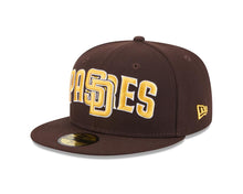 Load image into Gallery viewer, San Diego Padres New Era MLB 59FIFTY 5950 Fitted Cap Hat Brown Crown/Visor Yellow/White Overlap Logo
