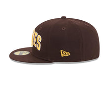 Load image into Gallery viewer, San Diego Padres New Era MLB 59FIFTY 5950 Fitted Cap Hat Brown Crown/Visor Yellow/White Overlap Logo

