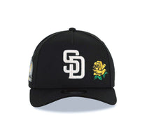 Load image into Gallery viewer, San Diego Padres New Era MLB 9FORTY 940 Adjustable A-Frame Cap Hat Black Crown/Visor White Logo With Yellow Rose 10th Anniversary Petcopark Side Patch
