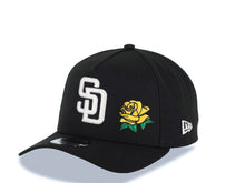 Load image into Gallery viewer, San Diego Padres New Era MLB 9FORTY 940 Adjustable A-Frame Cap Hat Black Crown/Visor White Logo With Yellow Rose 10th Anniversary Petcopark Side Patch
