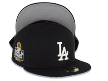 Load image into Gallery viewer, Los Angeles Dodgers New Era MLB 59FIFTY 5950 Fitted Cap Hat Black Crown/Visor White Logo 2024 World Series Side Patch Gray UV
