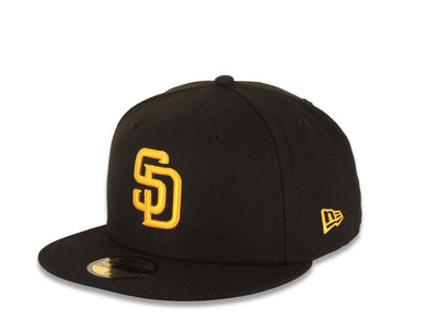 San Diego Padres New Era MLB 59FIFTY 5950 Fitted Cap Hat Black Crown/Visor Yellow Logo