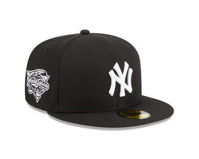 New York Yankees New Era MLB 59FIFTY 5950 Fitted Cap Hat Black Crown/Visor White Logo 2000 World Series Side Patch