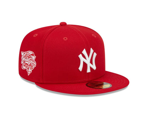 New York Yankees New Era MLB 59FIFTY 5950 Fitted Cap Hat Red Crown/Visor White Logo 2000 World Series Side Patch
