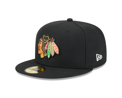 Chicago Blackhawks New Era NHL 59FIFTY 5950 Fitted Cap Hat Black Crown/Visor Team Color Logo