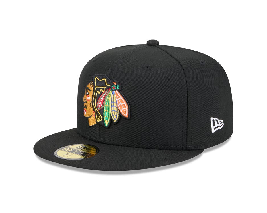 Chicago Blackhawks New Era NHL 59FIFTY 5950 Fitted Cap Hat Black Crown/Visor Team Color Logo