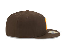 Load image into Gallery viewer, San Diego Padres New Era MLB 59FIFTY 5950 Fitted Cap Hat Brown Crown/Visor Yellow/Orange Copperstown Logo

