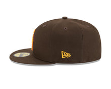 Load image into Gallery viewer, San Diego Padres New Era MLB 59FIFTY 5950 Fitted Cap Hat Brown Crown/Visor Yellow/Orange Copperstown Logo
