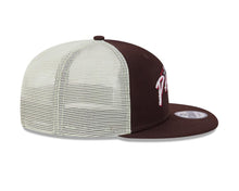 Load image into Gallery viewer, San Diego Padres New Era MLB 9FIFTY 950 Snapback Trucker/Mesh Cap Hat Brown Crown/Visor Pink/Blue/Yellow Script/Text Logo 
