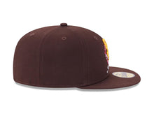 Load image into Gallery viewer, San Diego Padres New Era MLB 59FIFTY 5950 Fitted Cap Hat Brown Crown/Visor Blue/Magenta/Yellow Logo Script
