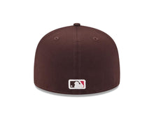 Load image into Gallery viewer, San Diego Padres New Era MLB 59FIFTY 5950 Fitted Cap Hat Brown Crown/Visor Blue/Magenta/Yellow Logo Script
