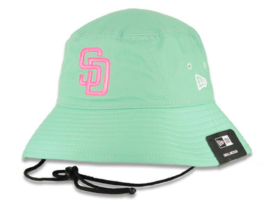 (City Connect) San Diego Padres New Era MLB Bucket Cap Hat Teal Crown/Visor Magenta Logo