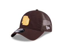 Load image into Gallery viewer, San Diego Padres New Era MLB 9TWENTY 920 Adjustable Trucker/Mesh Cap Hat Brown Crown/Visor Yellow Logo Script
