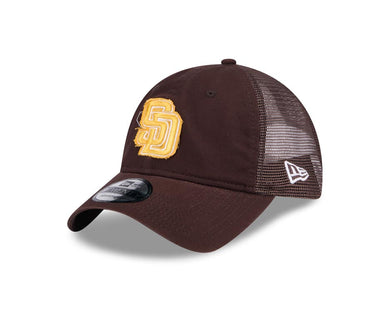 San Diego Padres New Era MLB 9TWENTY 920 Adjustable Trucker/Mesh Cap Hat Brown Crown/Visor Yellow Logo Script