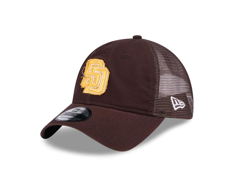 San Diego Padres New Era MLB 9TWENTY 920 Adjustable Trucker/Mesh Cap Hat Brown Crown/Visor Yellow Logo Script