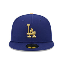 Load image into Gallery viewer, Los Angeles Dodgers New Era MLB 59FIFTY 5950 Fitted Cap Hat Royal Blue Crown/Visor Metallic Gold Logo 2024 World Series Champions Side Patch
