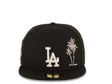 Load image into Gallery viewer, Los Angeles Dodgers New Era MLB 59FIFTY 5950 Fitted Cap Hat Black Crown/Visor White Logo With Pink Palm 50th Anniversary Side Patch Gray UV
