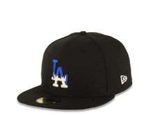 Load image into Gallery viewer, Los Angeles Dodgers New Era MLB 59FIFTY 5950 Fitted Cap Hat Black Crown/Visor White/Royal Blue Drip Logo 40th Anniversary Stadium Side Patch
