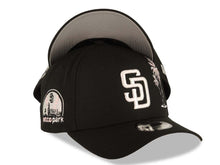 Load image into Gallery viewer, San Diego Padres New Era MLB 9FORTY 940 Adjustable A-Frame Cap Hat Black Crown/Visor White Logo With Pink Palm Petco Park Side Patch Gray UV
