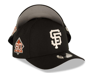 San Francisco Giants New Era 9FORTY 940 Adjustable A-Frame Cap Hat Black Crown/Visor White Logo 60th Anniversary Side Patch Gray UV